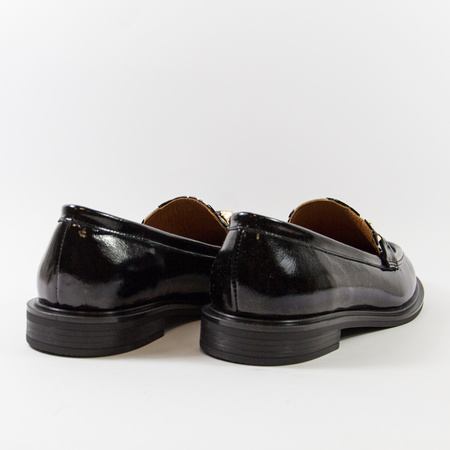 Bombonella 01.856 mokasyny damskie czarne skórzane lakierowane slip-on