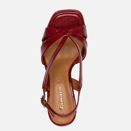 Sandały damskie TAMARIS 28339 Czerwone Lakierowane Słupek 7 cm Eleganckie