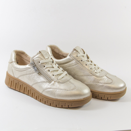 Półbuty damskie CAPRICE Skórzane Srebrne sneakersy sportowe suwakiem 23761