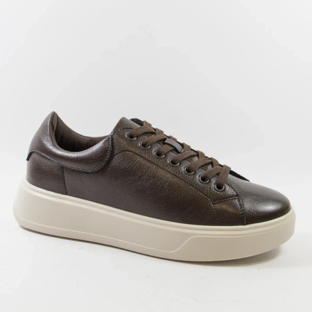 Cambell 19379 brązowe sneakersy damskie skórzane na platformie