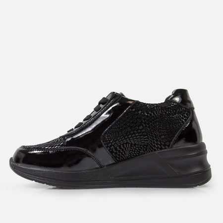 Filippo DP6352 sneakersy damskie skórzane czarne na koturnie