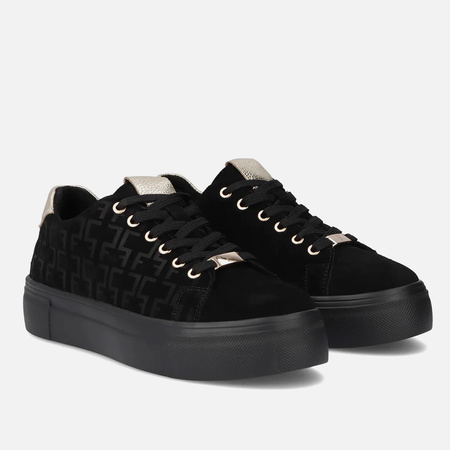 Sneakersy damskie FILIPPO Skórzane półbuty zamszowe platformie Czarne 6850