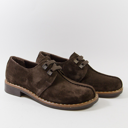 Półbuty damskie VENEZIA Brązowe pantofle skórzane wiązane Barefoot 01970
