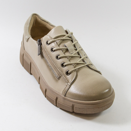 Sneakersy damskie CAMBELL Beżowe skórzane półbuty na platformie 19305