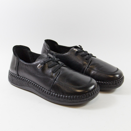 Półbuty damskie CAMBELL czarne sneakersy skórzane wiązane 15301