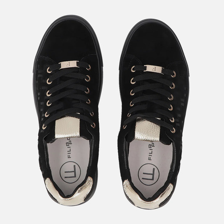 Sneakersy damskie FILIPPO Skórzane półbuty zamszowe platformie Czarne 6850