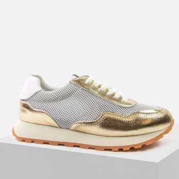 Sneakersy damskie CAMBELL Złote skórzane półbuty ażurowe na platformie 596