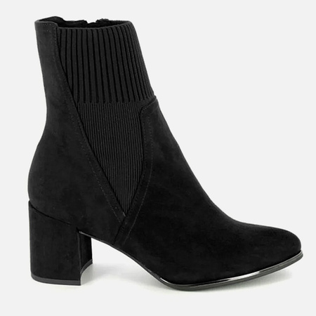 Botki damskie MARCO TOZZI Czarne zamszowe na obcasie eleganckie 25392