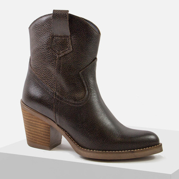 Botki damskie HEE skórzane Kowbojki brązowe na obcasie Jesienne 25774