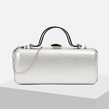 Srebrna wieczorowa kopertówka Puzderko wizytowe z Rączką Wykończona Cyrkoniami i Łańcuszkiem