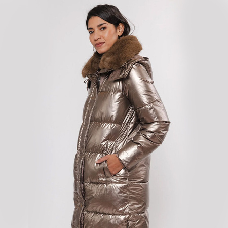 Długi płaszcz Rino & Pelle Heart Padded z odpinanym kapturem brązowy