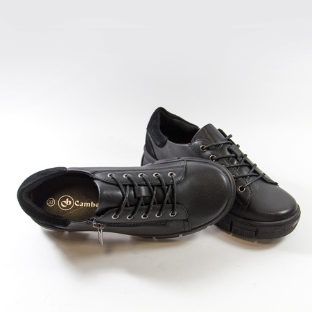 Sneakersy damskie CAMBELL Czarne skórzane półbuty na platformie 19305