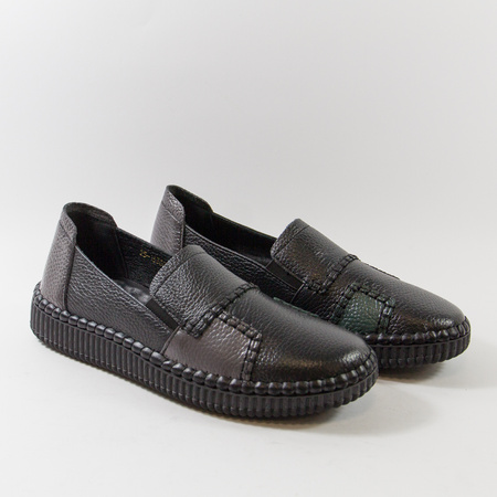 Półbuty damskie CAMBELL Czarne skórzane wsuwane slip'on 15300