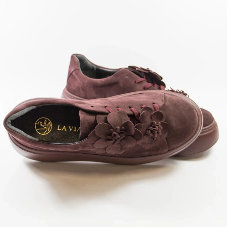 La Via Hanza 23-57/17 Bordowe sneakersy damskie zamszowe na platformie