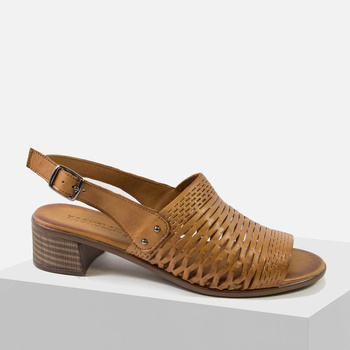 Sandały damskie T.SOKOLSKI Brązowe Skórzane ażurowe na obcasie L24-709