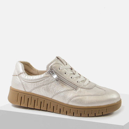 Półbuty damskie CAPRICE Skórzane Srebrne sneakersy sportowe suwakiem 23761