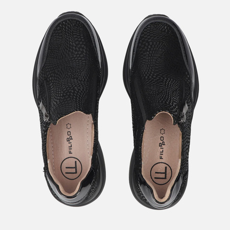Sneakersy damskie FILIPPO Czarne skórzane półbuty na koturnie 6473