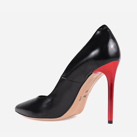 Czółenka damskie VISCONI 8014 Szpilki Skórzane Czarne na obcasie Eleganckie