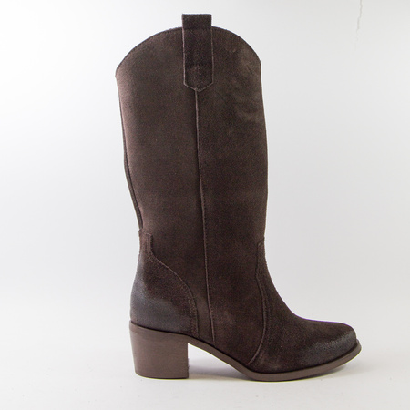 Kozaki damskie LEWSKI 3170 Welurowe skórzane Zamszowe brązowe