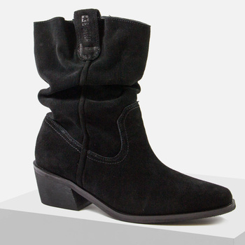 Botki damskie BIG STAR Kowbojki skórzane zamszowe ocieplane wsuwane obcasie