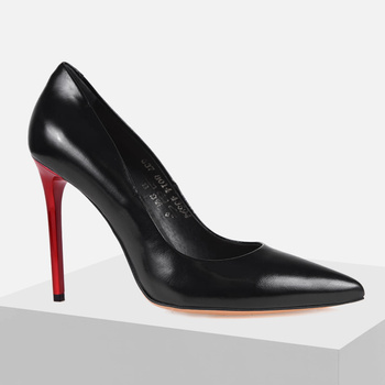 Czółenka damskie VISCONI 8014 Szpilki Skórzane Czarne na obcasie Eleganckie