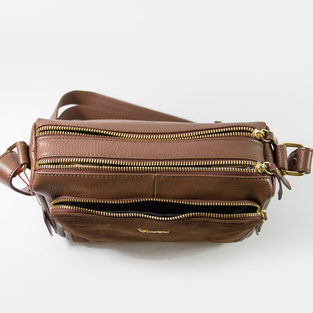 Torebka damska VEZZE Listonoszka Skórzana Brązowa Trzykomorowa V002