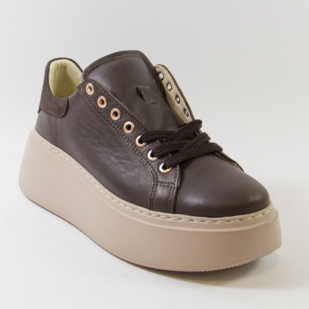 Półbuty damskie KAMPA Brązowe Sneakersy Skórzane na platformie 1286