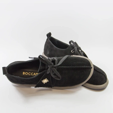 Boccato G161 K517 Czarne półbuty damskie zamszowe sznurowane 