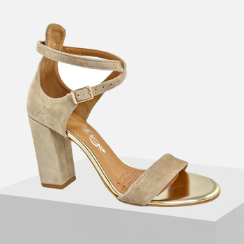 Sandały damskie SOHO 2074 Prestige Beżowe Zamszowe Na obcasie eleganckie