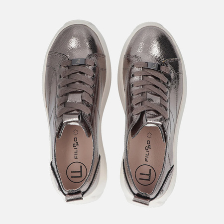 Sneakersy damskie FILIPPO Metaliczne skórzane półbuty na platformie 6795