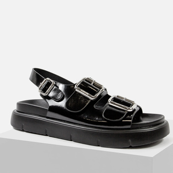 Sandały damskie BIG STAR Skórzane czarne na platformie  RR274662