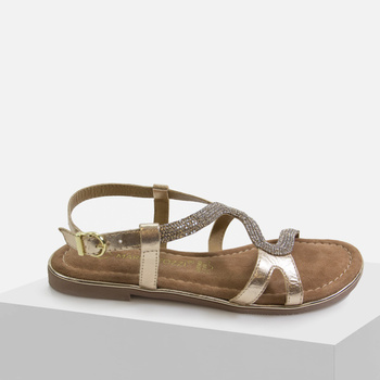 Sandały damskie MARCO TOZZI 28143 Złote skórzane z cyrkoniami eleganckie