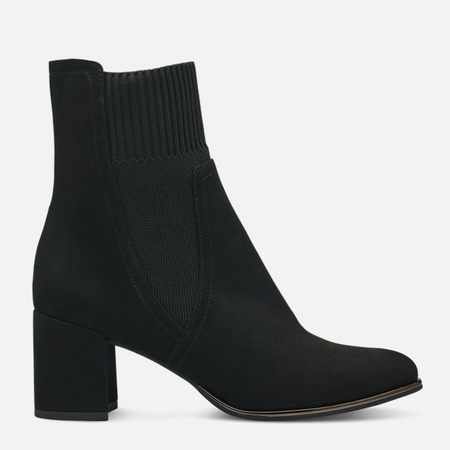 Botki damskie MARCO TOZZI Czarne zamszowe na obcasie eleganckie 25392