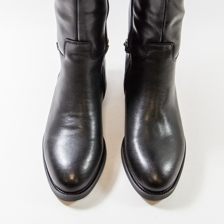 Kozaki damskie CAMBELL Czarne skórzane muszkieterki długie ocieplane 60333