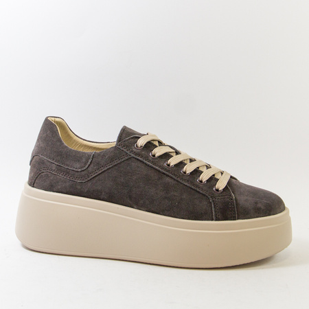 Półbuty damskie SOHO 8110 Brązowe Sneakersy skórzane na platformie