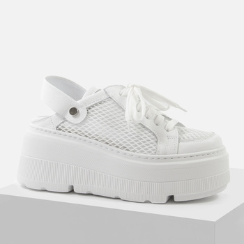 Sneakersy damskie EKSBUT Białe siateczkowe sandały skórzane Slingback 7233