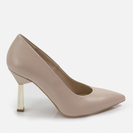 Kotyl 8509 czółenka damskie beżowe skórzane szpilki eleganckie