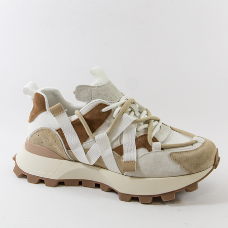 SOHO 234 beżowe sneakersy damskie skórzane na platformie