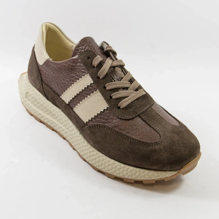 Kampa N1291 Brązowe sneakersy damskie skórzane na grubszej podeszwie