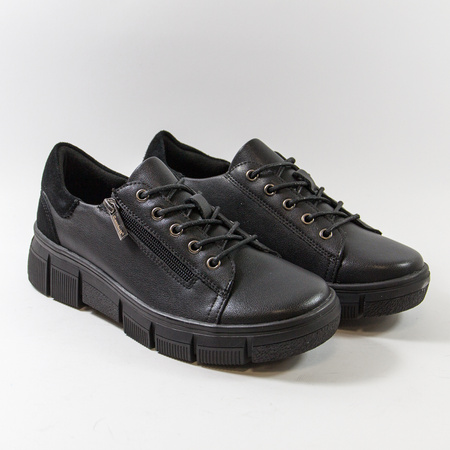Sneakersy damskie CAMBELL Czarne skórzane półbuty na platformie 19305