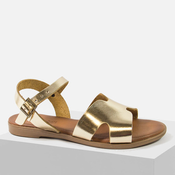 Sandały damskie CAMBELL 64302 Skórzane złote na płaskim obcasie