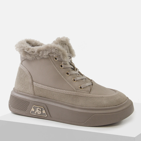 Botki damskie CAMBELL Beżowe skórzane na platformie ocieplane 19352