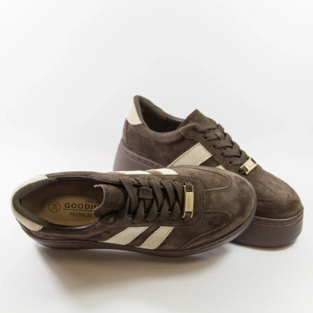 Goodin 1044 brązowe sneakersy damskie zamszowe na platformie