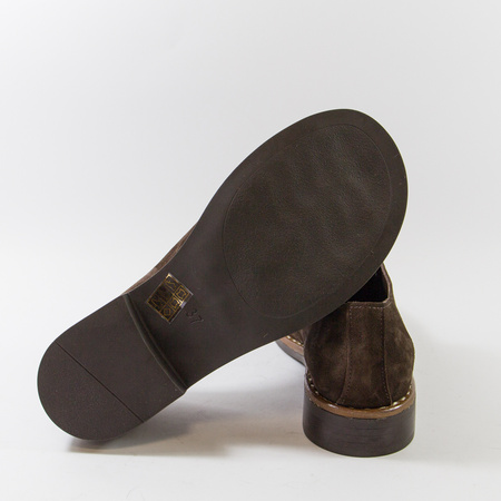 Półbuty damskie VENEZIA Brązowe pantofle skórzane wiązane Barefoot 01970