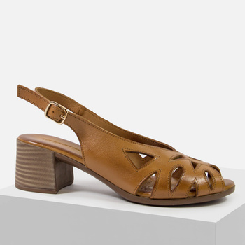 Sandały damskie T.SOKOLSKI Brązowe Skórzane ażurowe na obcasie L25-712