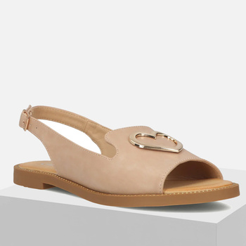 Sandały damskie FILIPPO DS6926 Beżowe na płaskim obcasie z ozdoba