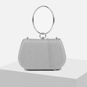 Srebrna wieczorowa kopertówka Puzderko wizytowe z okrągłym uchwytem i łańcuszkiem