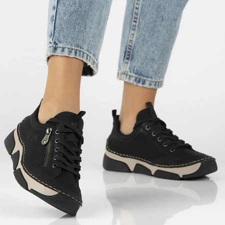 Półbuty damskie RIEKER Sneakersy czarne Trzewiki Antistress 45973-00