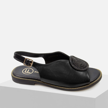 Eleganckie sandały damskie na płaskim obcasie DS6229 Czarne z ozdobą