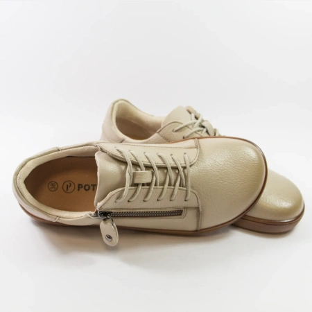 Potocki 19503 Beżowe skórzane półbuty damskie barefoot